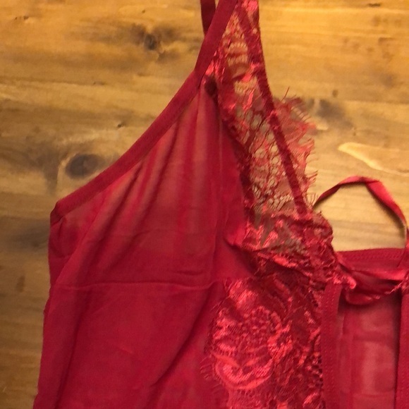 Red eyelash design accent deep V-neck mesh Teddy bodysuit lingerie NEW plus size - Picture 4 of 6